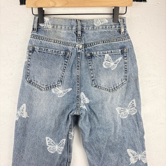 PacSun Butterfly Print ultra high rise slim Light Wash Blue Jeans 24in - Picture 4 of 11